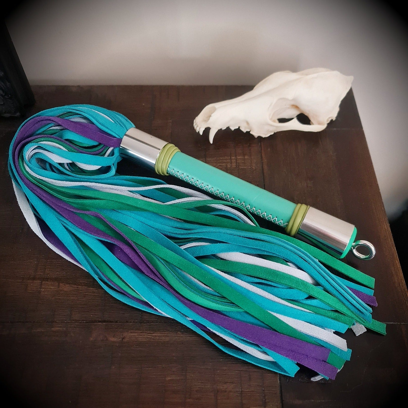 Leather Flogger - Teal, Purple & White darque-path